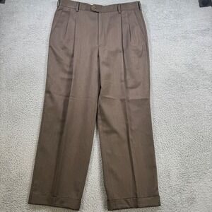 Zanella Austin Wool Pleated Dress Pants Mens 36x29 Brown Made in Italy